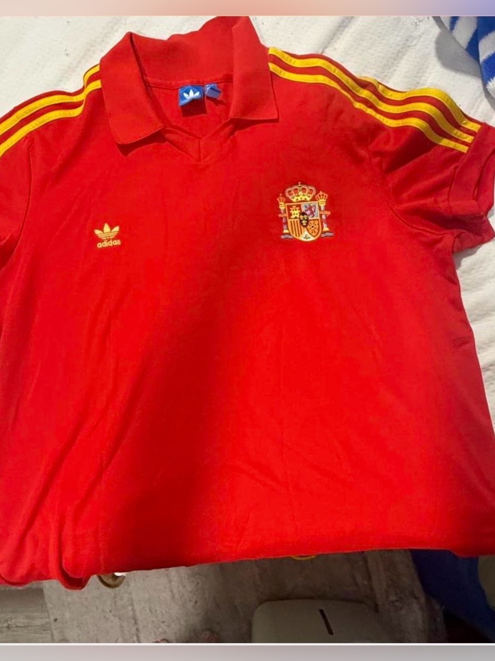 adidas Red Polo Shirt with Yellow Stripes and Spain Crest